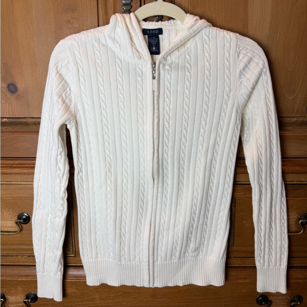 Izod Cream Cable Knit Zip Hoodie Sweater